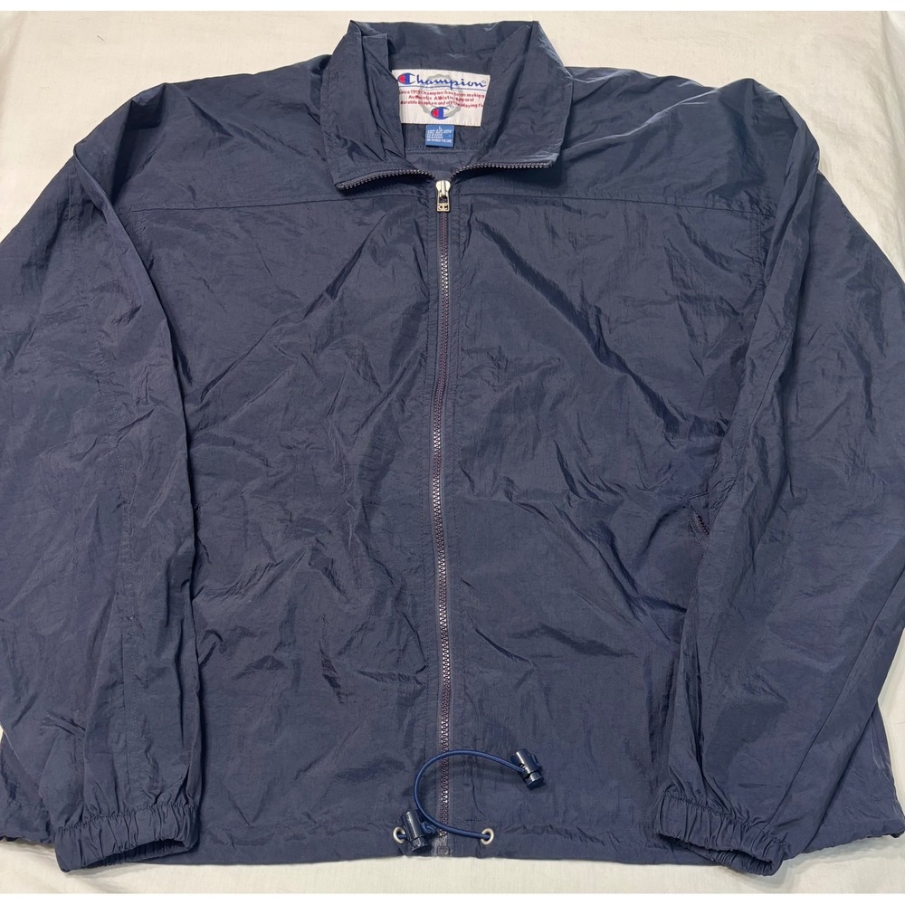 Champion Navy Blue Nylon Windbreaker Full Zip Jacket Large CA 21356 RN 26094